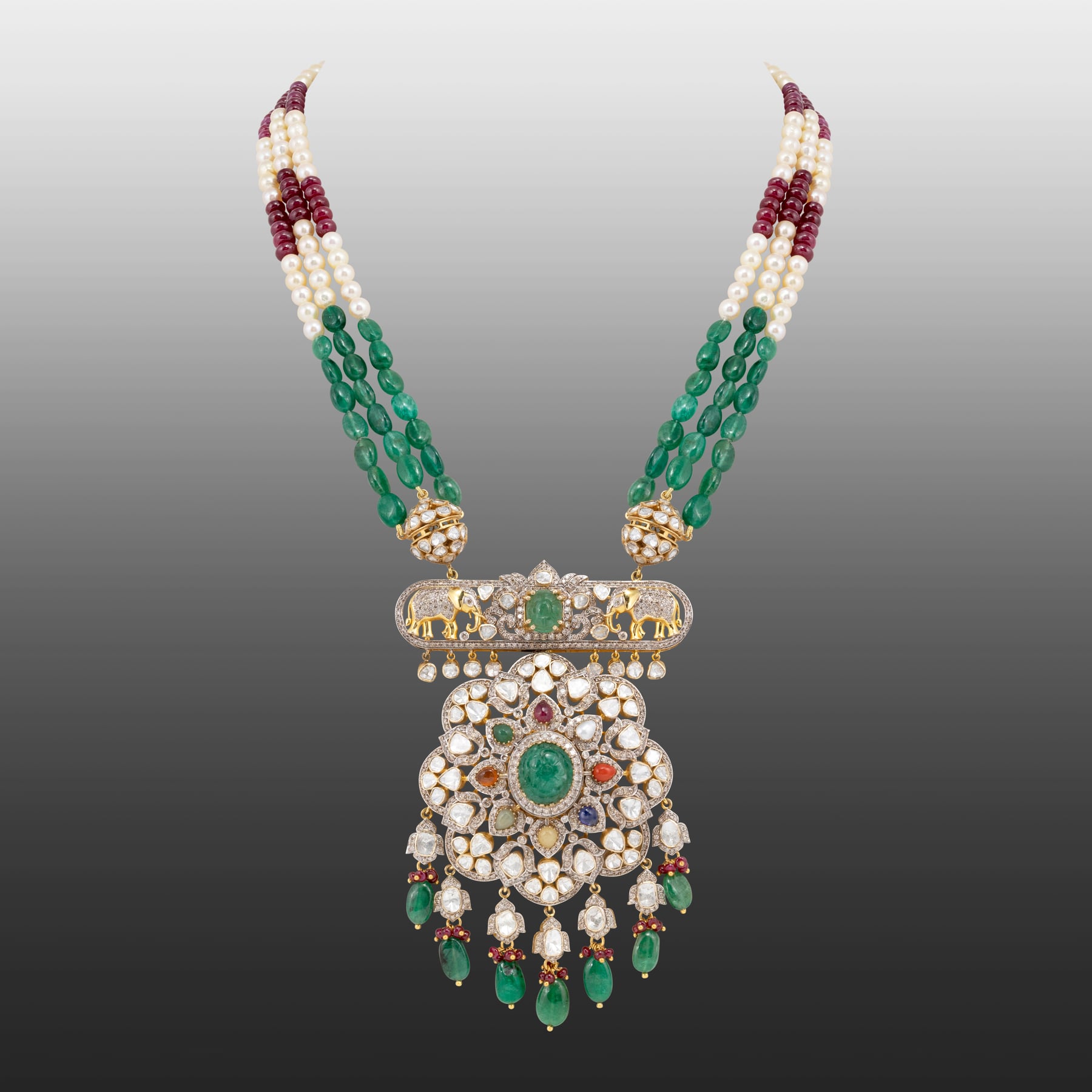Navratan Necklace with Open Polki and beads